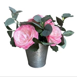 Petal Pink Silk Rose Arrangement Hammered Tin Style Bucket Love Blooms Eternal